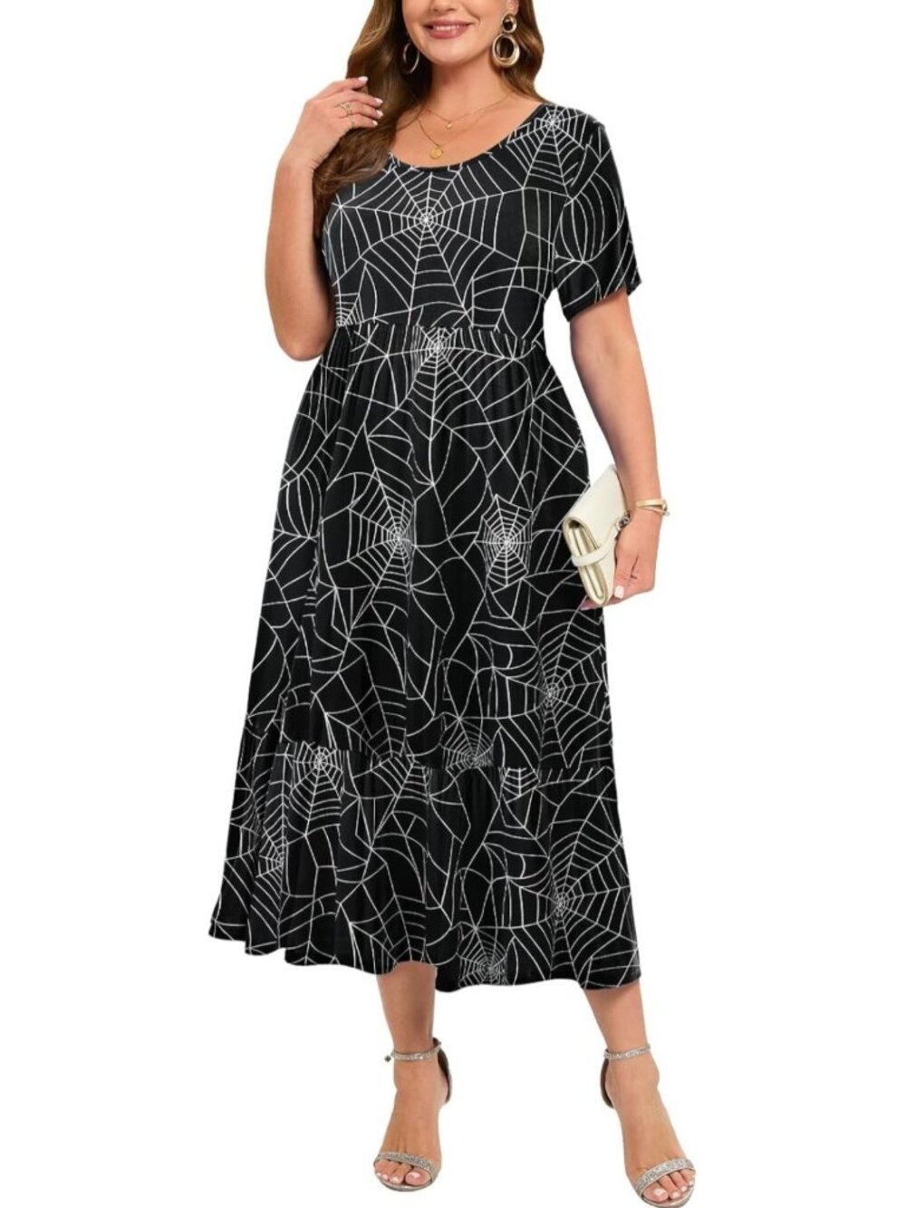 Larace Spider Web Womens Dress Black Halloween 4X Plus Size Pockets